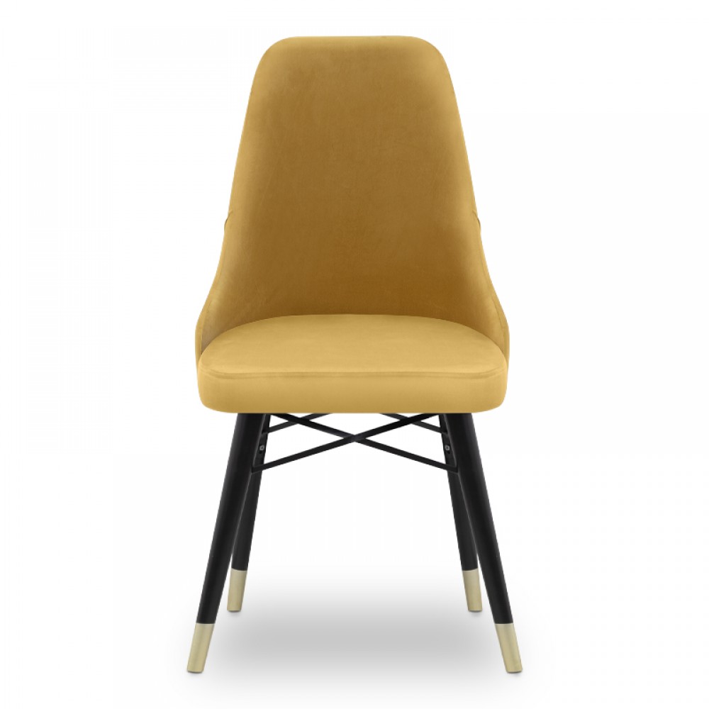 Καρέκλα τραπεζαρίας Venus Megapap από βελούδο χρώμα μουσταρδί - μαύρο/χρυσό πόδι 53x48x95εκ.
