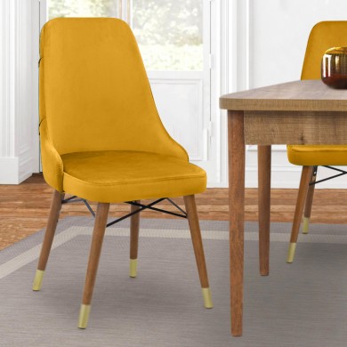 Venus Megapap dining chair velvet color mustard - walnut/gold legs 53x48x95cm.