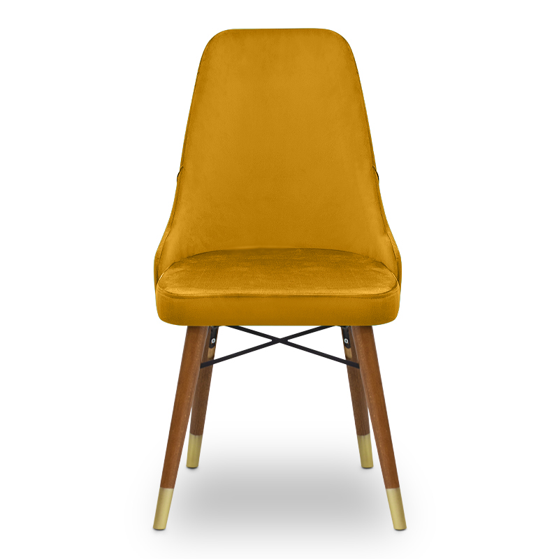 Venus Megapap dining chair velvet color mustard - walnut/gold legs 53x48x95cm.