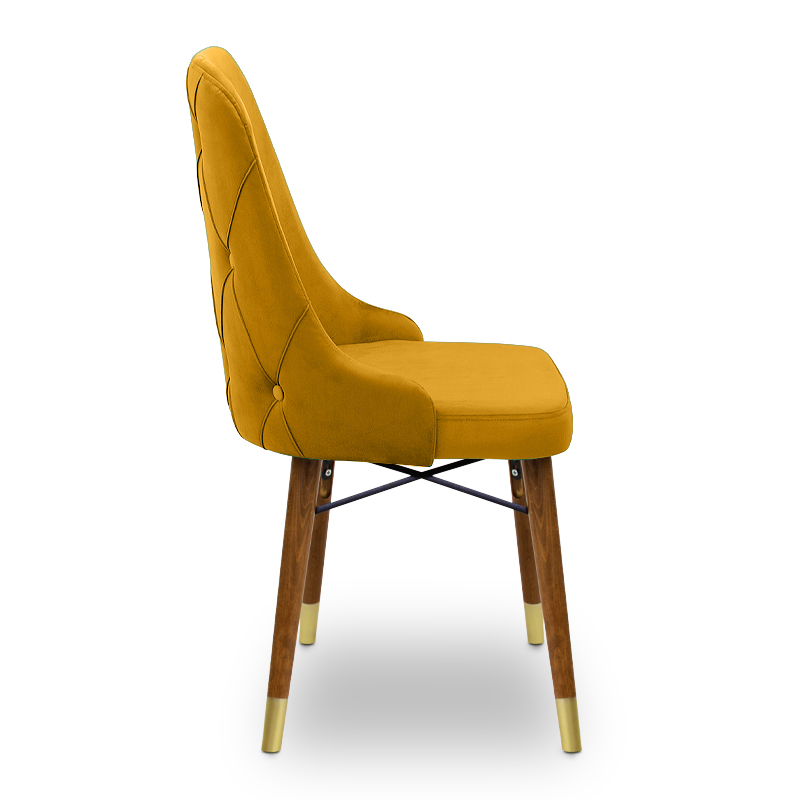 Venus Megapap dining chair velvet color mustard - walnut/gold legs 53x48x95cm.