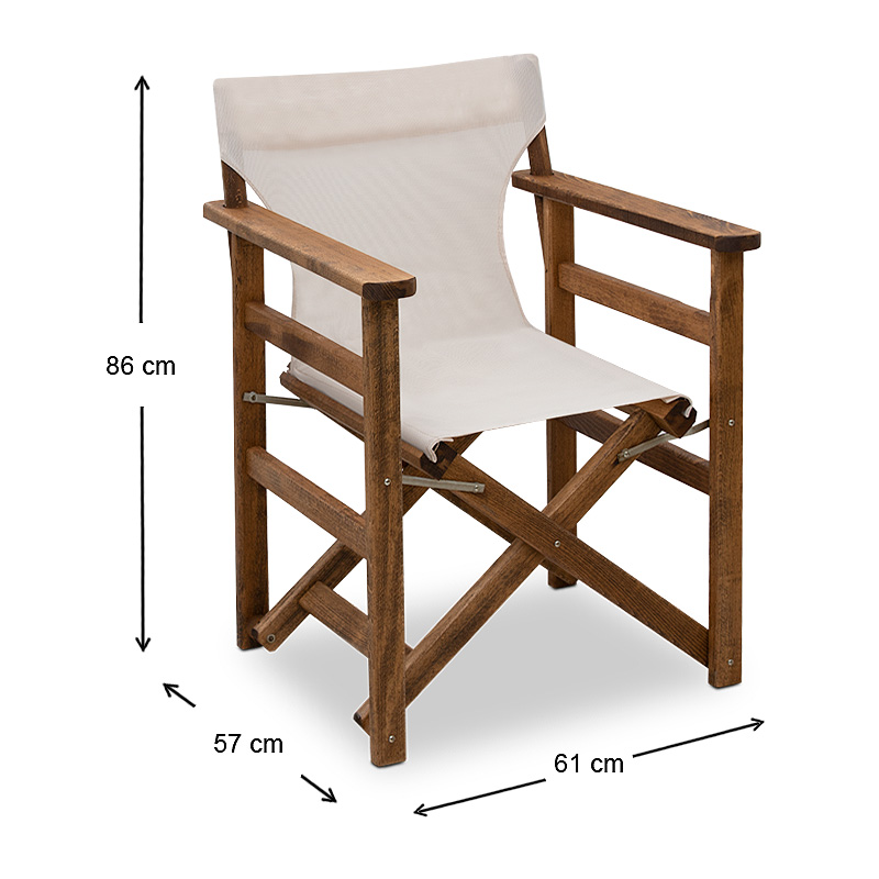 Queen Megapap folding director's armchair by beech in walnut with ecru cloth 61x57x86cm.