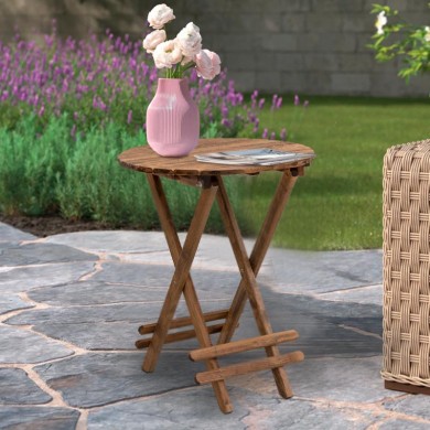 Queen Megapap foldable table by beech wood in walnut color Ø60x75cm.