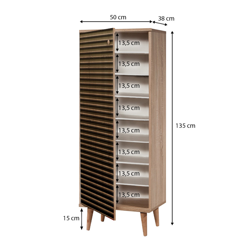 Soho Megapap melamine shoe cabinet in sonoma color 50x38x135cm.