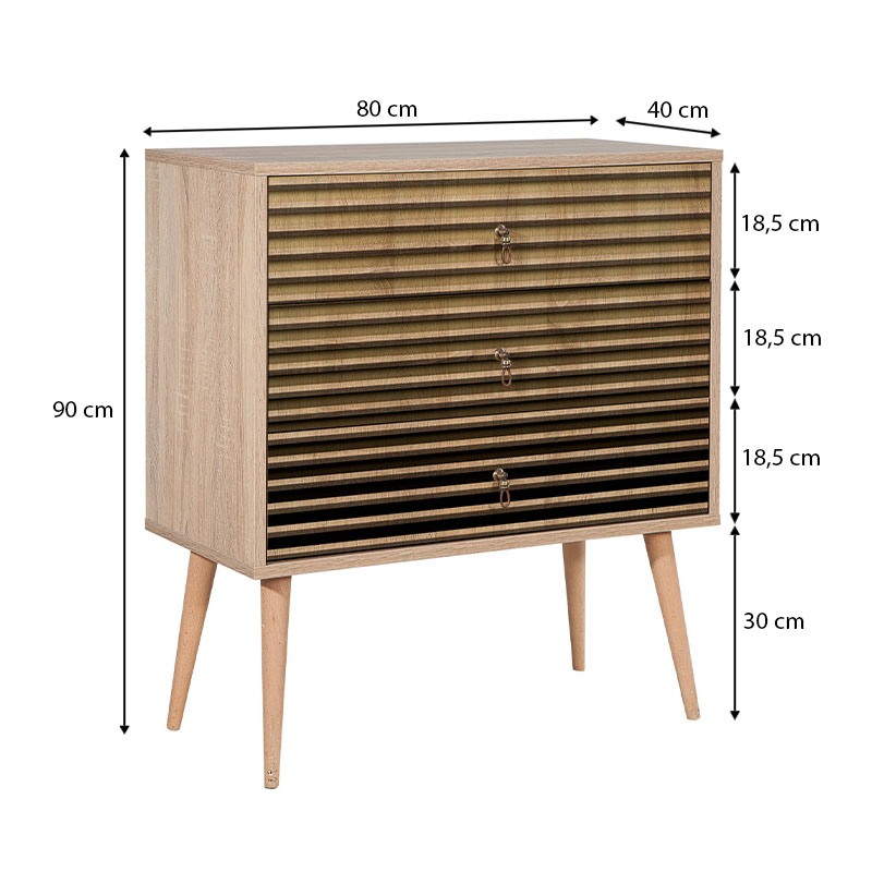 Soho Megapap melamine chest of drawers in sonoma color 80x40x90cm.