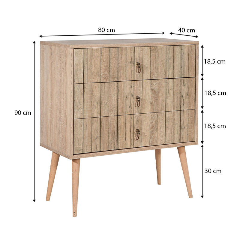 Soho Megapap melamine chest of drawers in sonoma color 80x40x90cm.