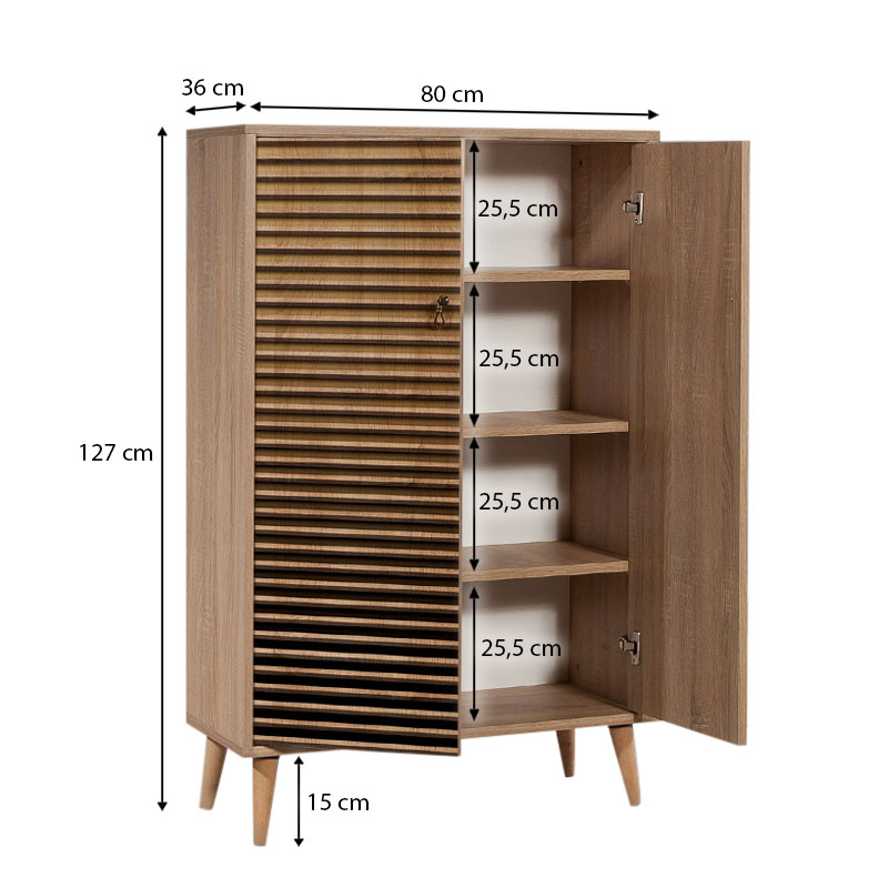 Soho Megapap melamine shoe cabinet in sonoma color 80x36x127cm.