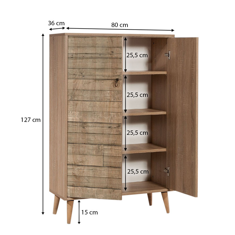 Soho Megapap melamine shoe cabinet in sonoma color 80x36x127cm.