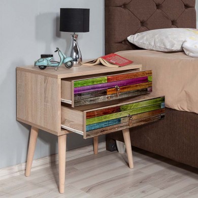 Soho Megapap melamine nightstand in sonoma color 60x40x61cm.
