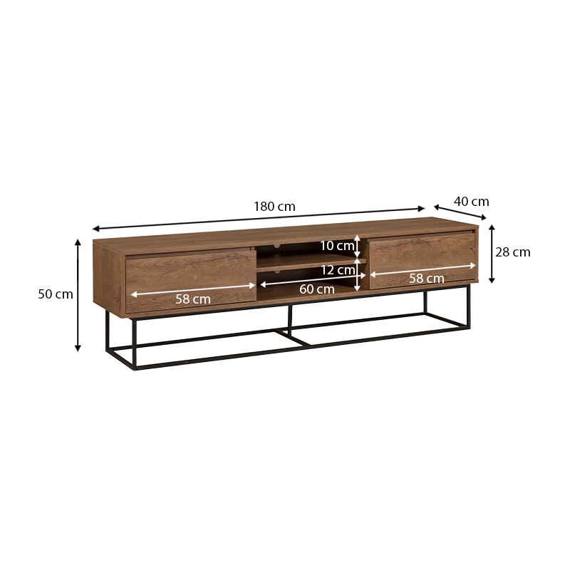 Amedeo Megapap melamine TV furniture in walnut color 180x40x50cm.
