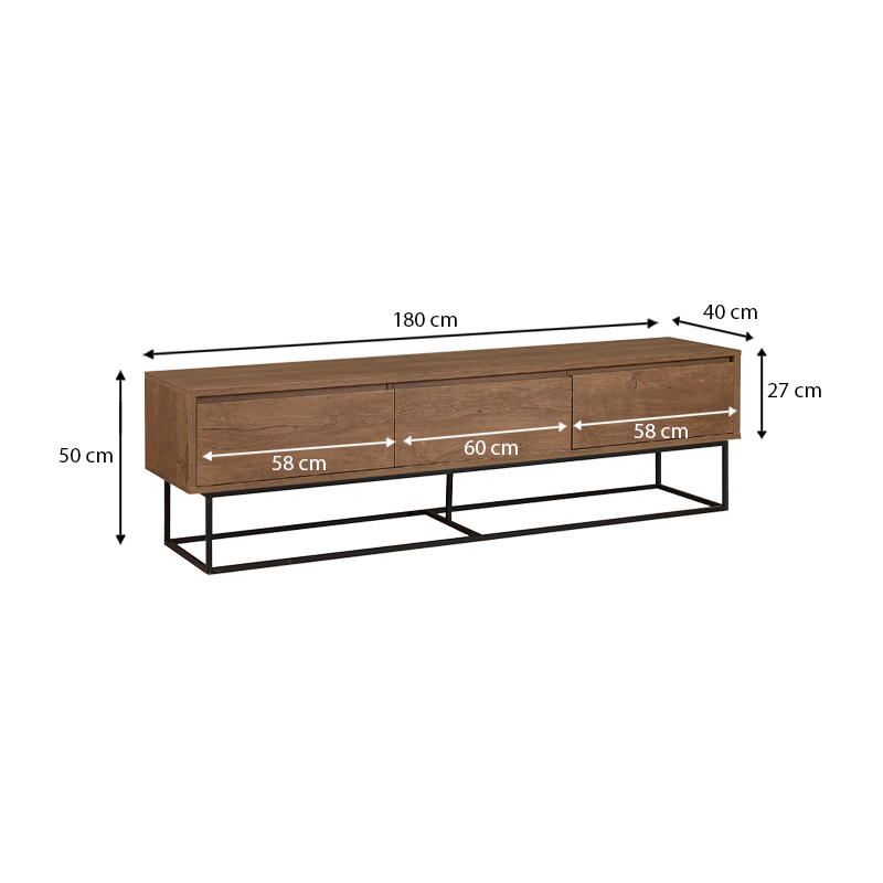 Amedeo Megapap melamine TV furniture in walnut color 180x40x50cm.