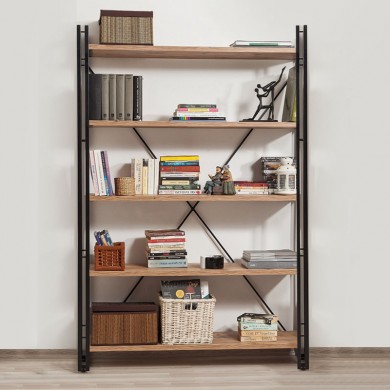 Atlas Megapap metal - melamine bookcase color atlantic pine - black 130x35x180cm.