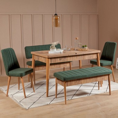 Two-seater sofa - Alden Megapap melamine bench - green fabric 110x40x85cm.