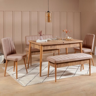 Two-seater sofa - Alden Megapap melamine bench - beige velvet 110x40x85cm.