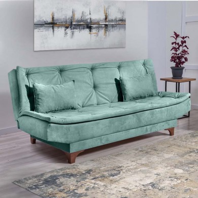 Sofa-bed Lucas Megapap three-seater fabric sea green color 190x85x85cm.