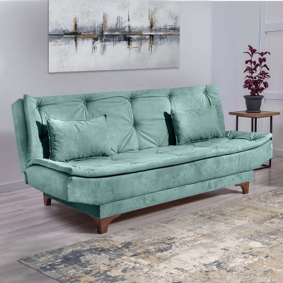 Καναπές - κρεβάτι Lucas Megapap τριθέσιος υφασμάτινος χρώμα sea green 190x85x85εκ.