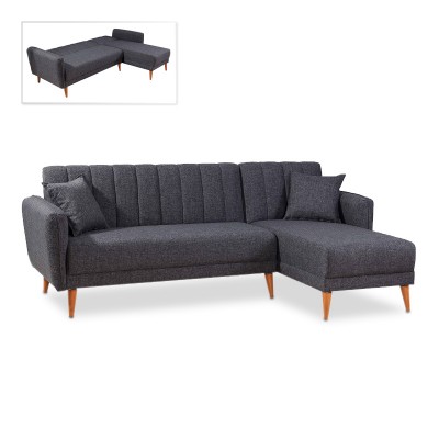 Γωνιακός καναπές - κρεβάτι Nathan Megapap δεξιά γωνία υφασμάτινος χρώμα ανθρακί 225x150x85εκ.