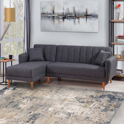 Γωνιακός καναπές - κρεβάτι Nathan Megapap αριστερή γωνία υφασμάτινος χρώμα ανθρακί 225x150x85εκ.