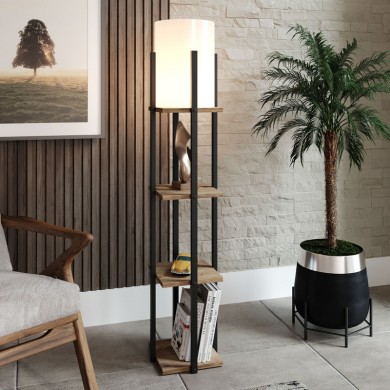 Nora Megapap floor lamp MDF - fabric in black - natural color 21x21x135cm.