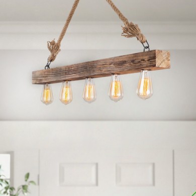 Erebos Megapap E27 wooden five lights ceiling lamp in natural color 100x7x53cm.
