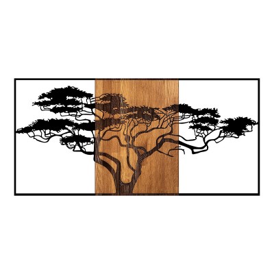 Διακοσμητικό τοίχου Acacia Tree Megapap ξύλινο - μεταλλικό χρώμα καρυδί - μαύρο 147x3x70εκ.