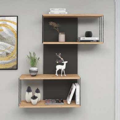 Melamine wall shelf Destan Megapap in color antracite - natural beech 65x19x96cm.