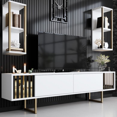 Goldline Megapap melamine tv unit in white - gold color 180x30x48cm.