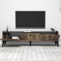 Lidya Megapap melamine tv furniture in walnut - black marble effect color 180x35x49cm.