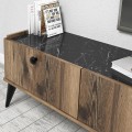 Lidya Megapap melamine tv furniture in walnut - black marble effect color 180x35x49cm.