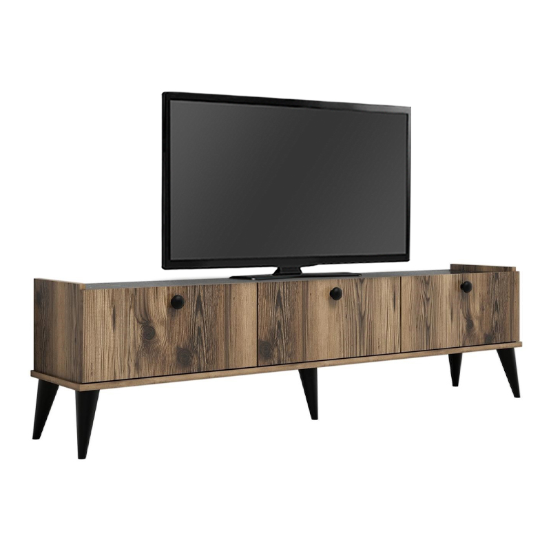 Lidya Megapap melamine tv furniture in walnut - black marble effect color 180x35x49cm.