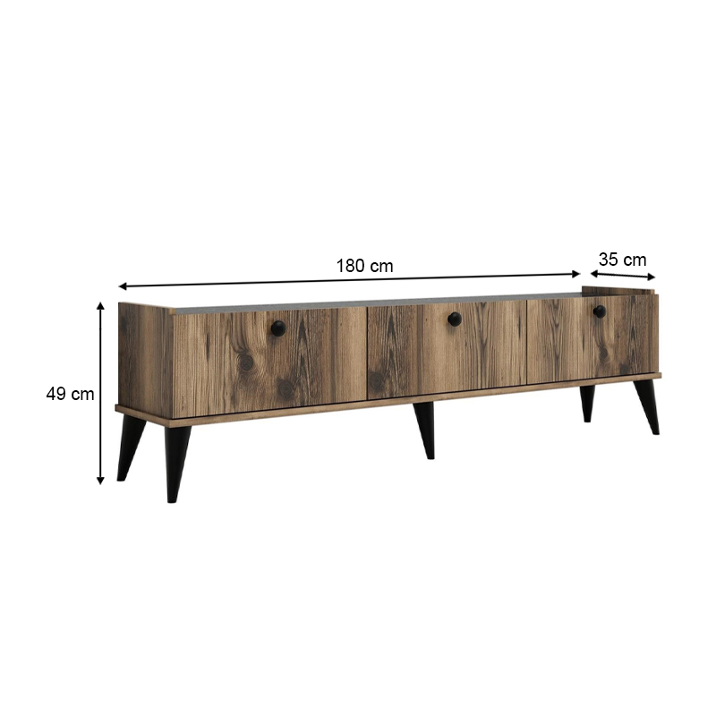 Lidya Megapap melamine tv furniture in walnut - black marble effect color 180x35x49cm.