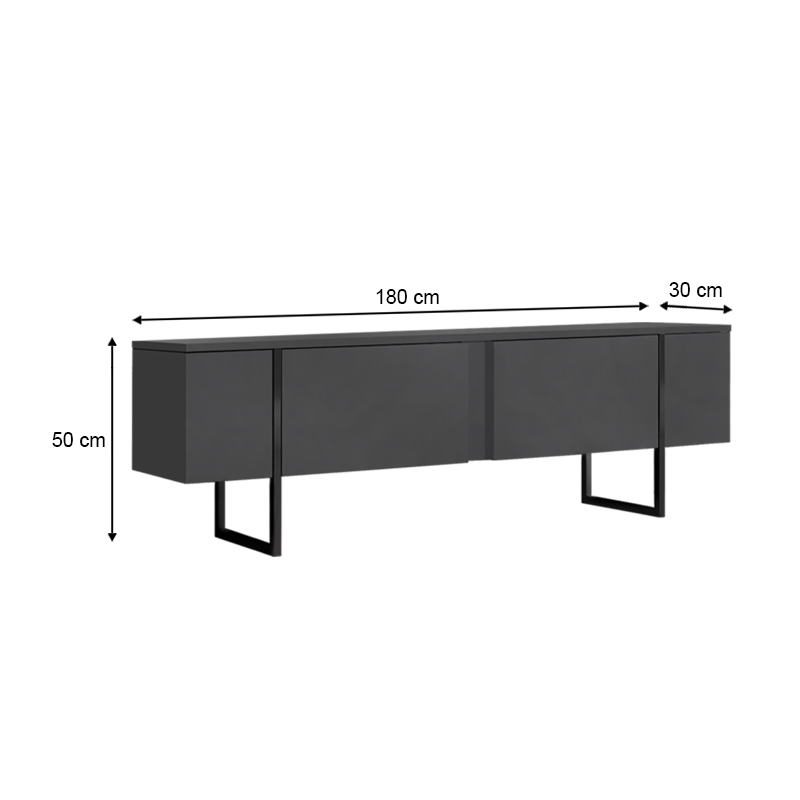 Luxe Megapap melamine TV furniture in anthracite color 180x30x50cm.
