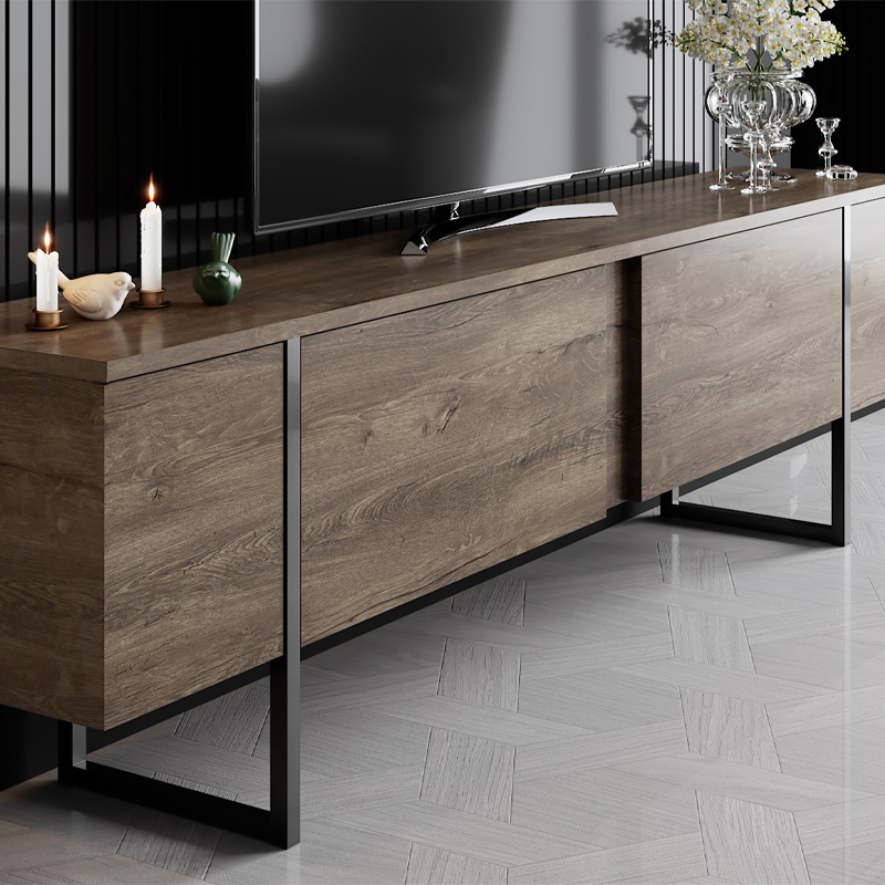 Luxe Megapap melamine TV furniture in walnut color 180x30x50cm.