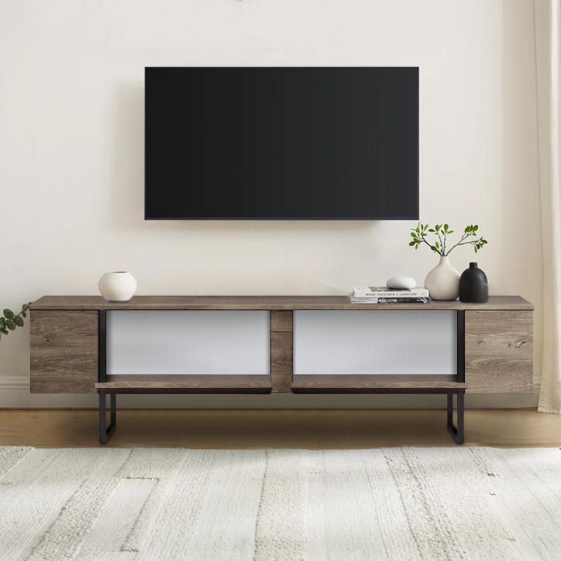 Luxe Megapap melamine TV furniture in walnut color 180x30x50cm.