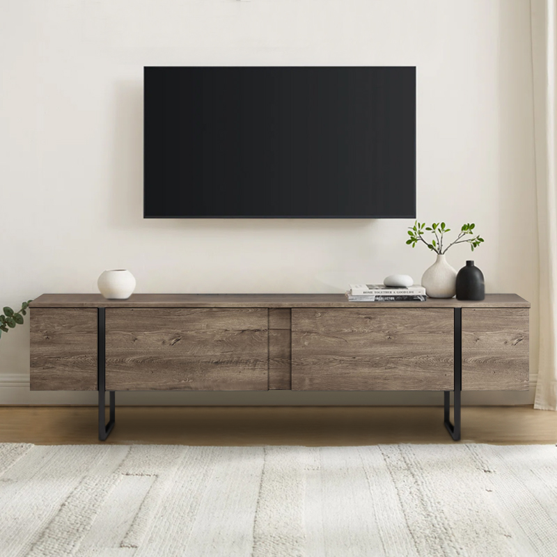 Luxe Megapap melamine TV furniture in walnut color 180x30x50cm.