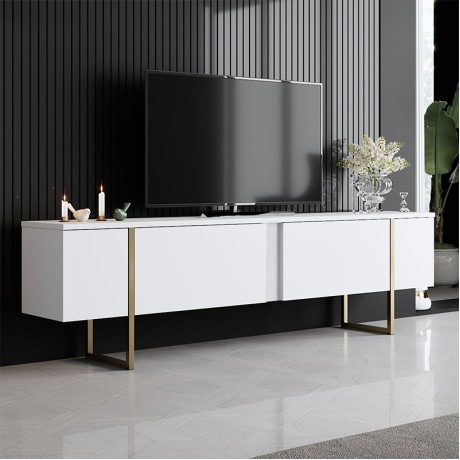 Luxe Megapap melamine TV furniture in white - gold color 180x30x50cm.