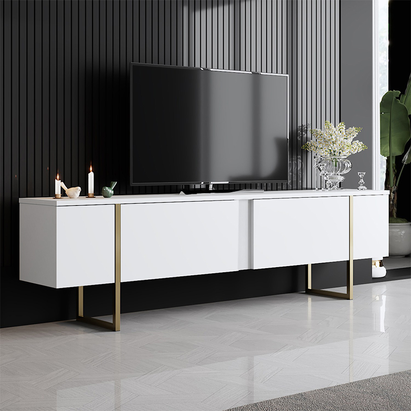 Luxe Megapap melamine TV furniture in white - gold color 180x30x50cm.