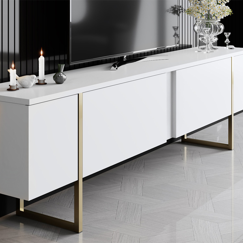 Luxe Megapap melamine TV furniture in white - gold color 180x30x50cm.