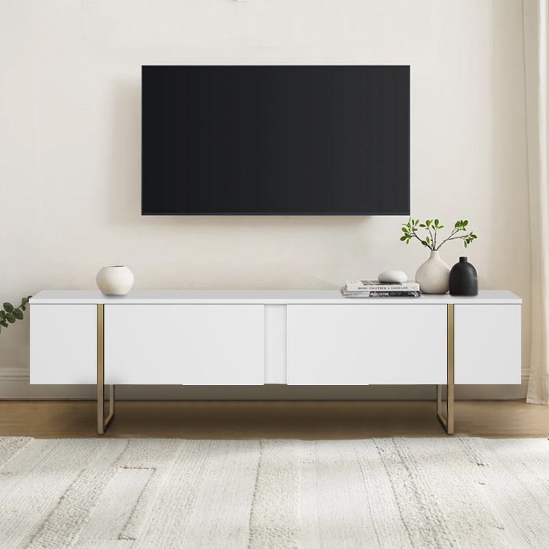 Luxe Megapap melamine TV furniture in white - gold color 180x30x50cm.