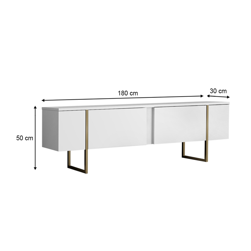 Luxe Megapap melamine TV furniture in white - gold color 180x30x50cm.