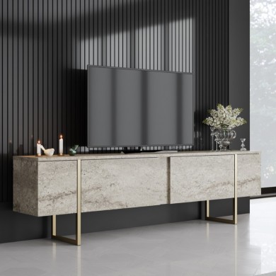 Luxe Megapap melamine TV furniture in travertine - gold color 180x30x50cm.