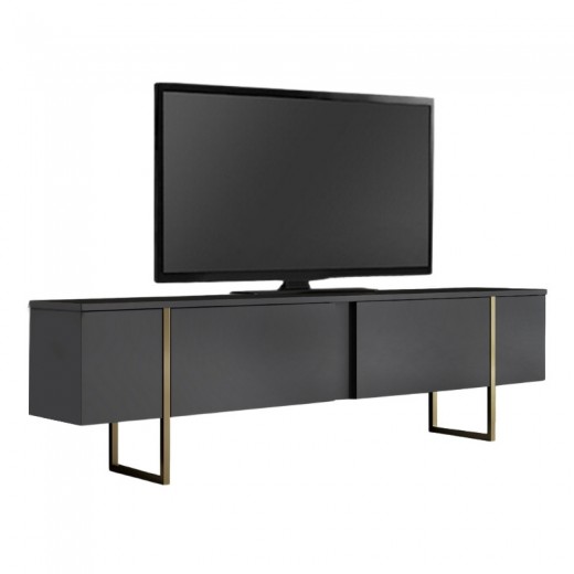 Έπιπλο τηλεόρασης Luxe Megapap χρώμα ανθρακί - χρυσό 180x30x50εκ.