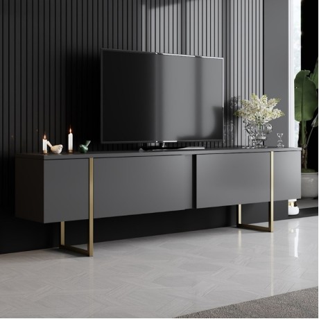 Luxe Megapap melamine TV furniture in anthracite - gold color 180x30x50cm.