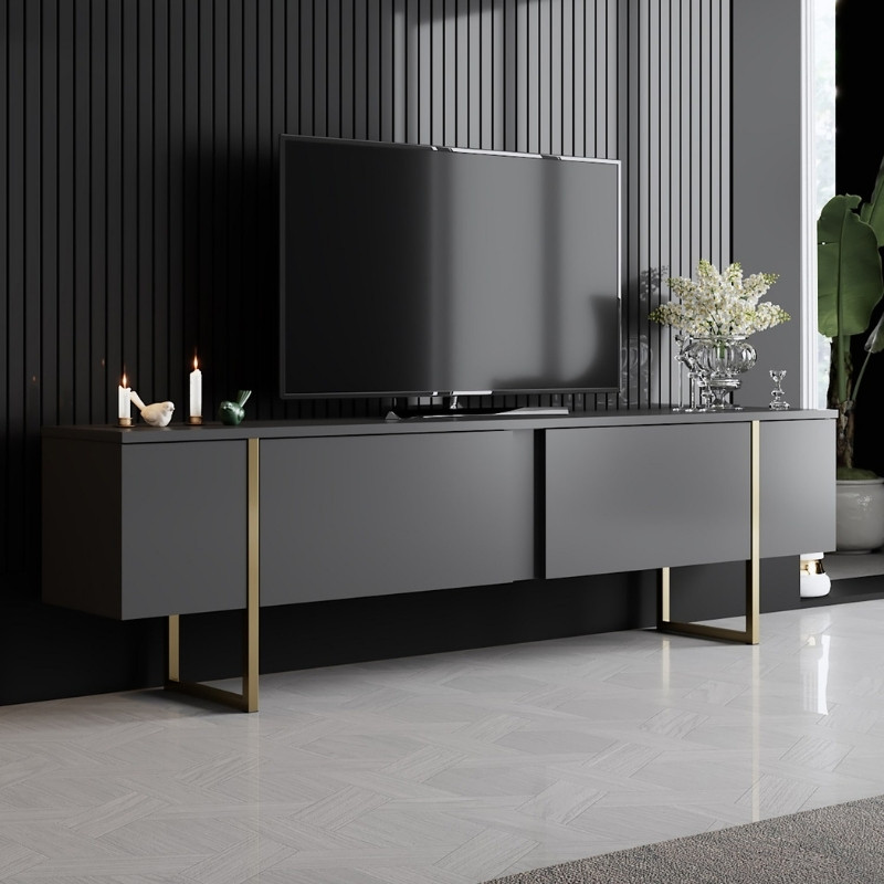 Luxe Megapap melamine TV furniture in anthracite - gold color 180x30x50cm.