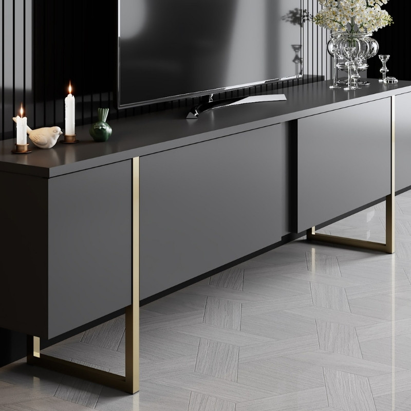 Luxe Megapap melamine TV furniture in anthracite - gold color 180x30x50cm.
