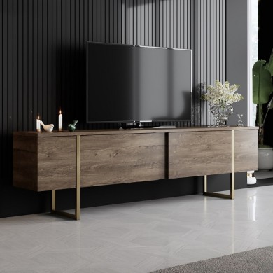 Luxe Megapap melamine TV furniture in walnut - gold color 180x30x50cm.