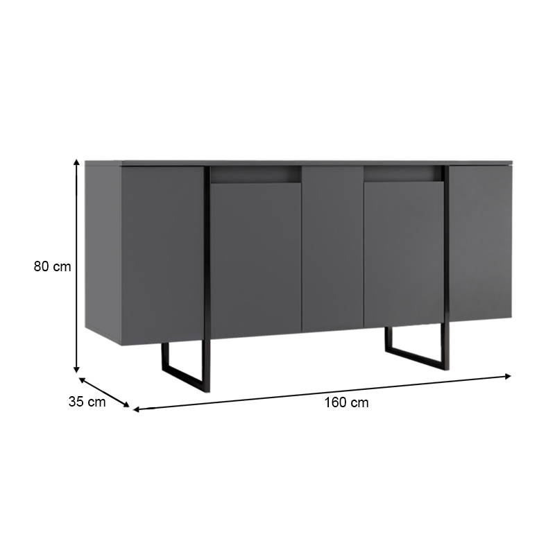 Luxe Megapap melamine buffet in anthracite color 160x35x80cm.