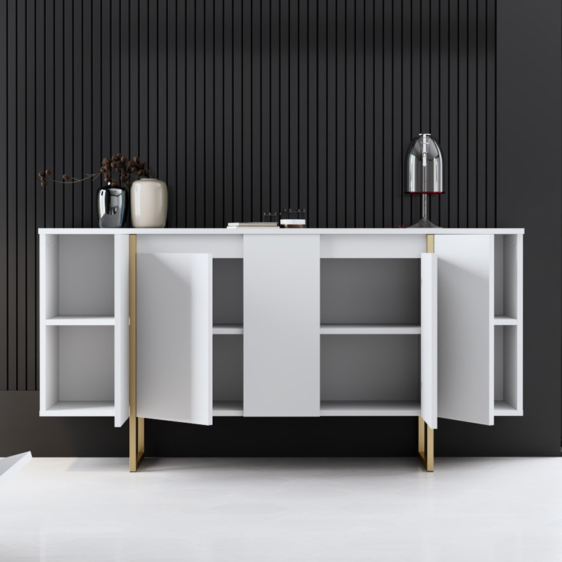 Luxe Megapap melamine buffet in white - gold color 160x35x80cm.
