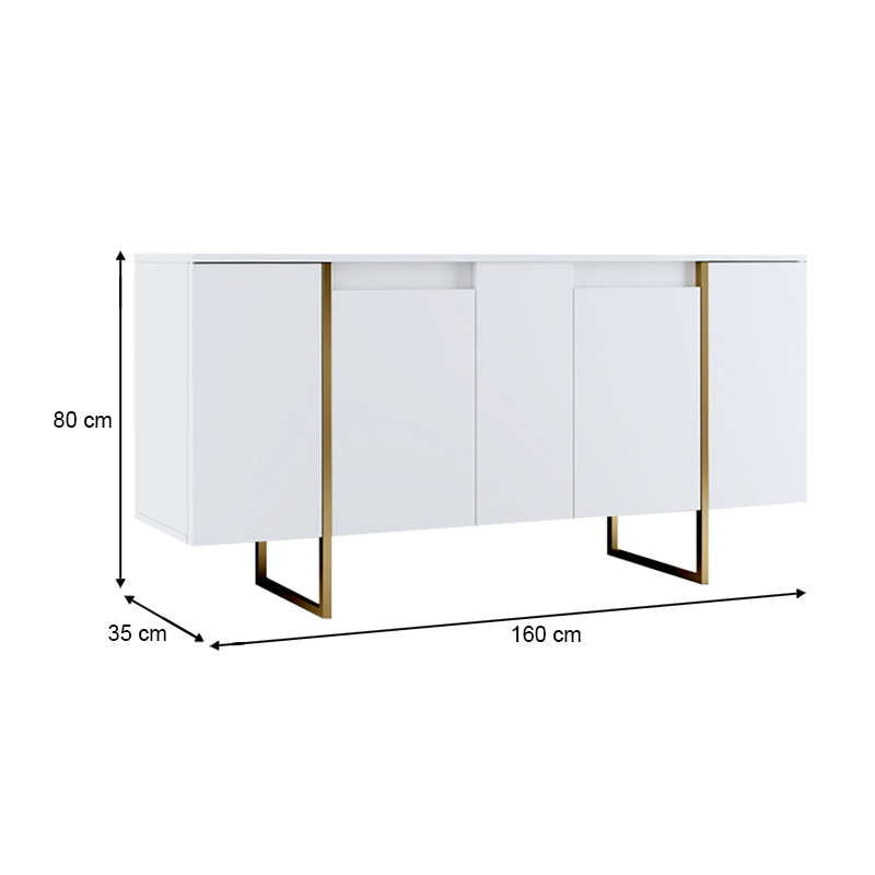 Luxe Megapap melamine buffet in white - gold color 160x35x80cm.