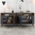 Milan Megapap melamine buffet in walnut - anthracite color 180x35x78,6cm.