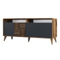Milan Megapap melamine buffet in walnut - anthracite color 180x35x78,6cm.